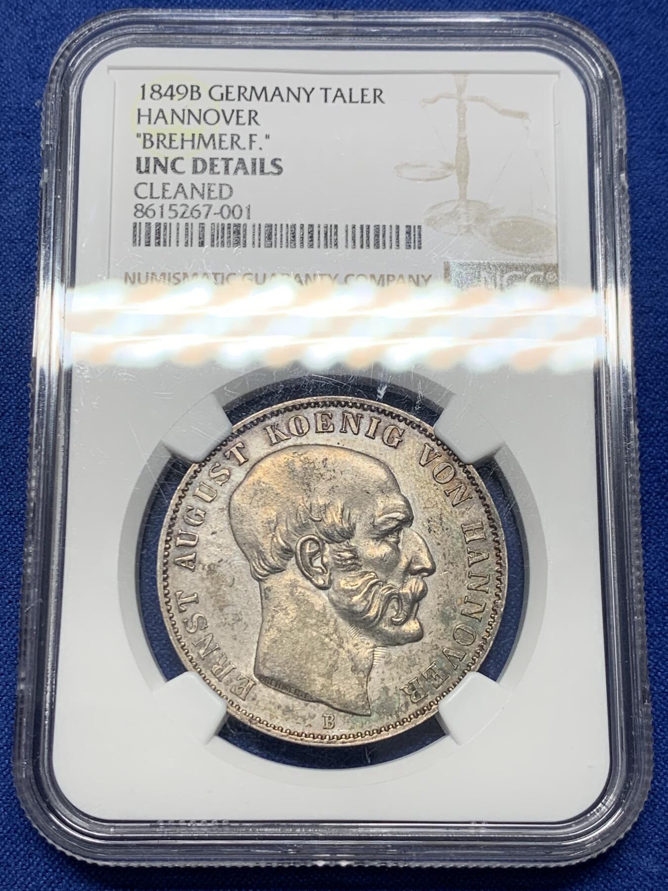 《竞宝斋》第441场 周日，周一，2场连拍 （全场包邮） NGC UNC 德国1849年汉诺威奥古斯特泰勒银币 包浆很好看 可在送评博分