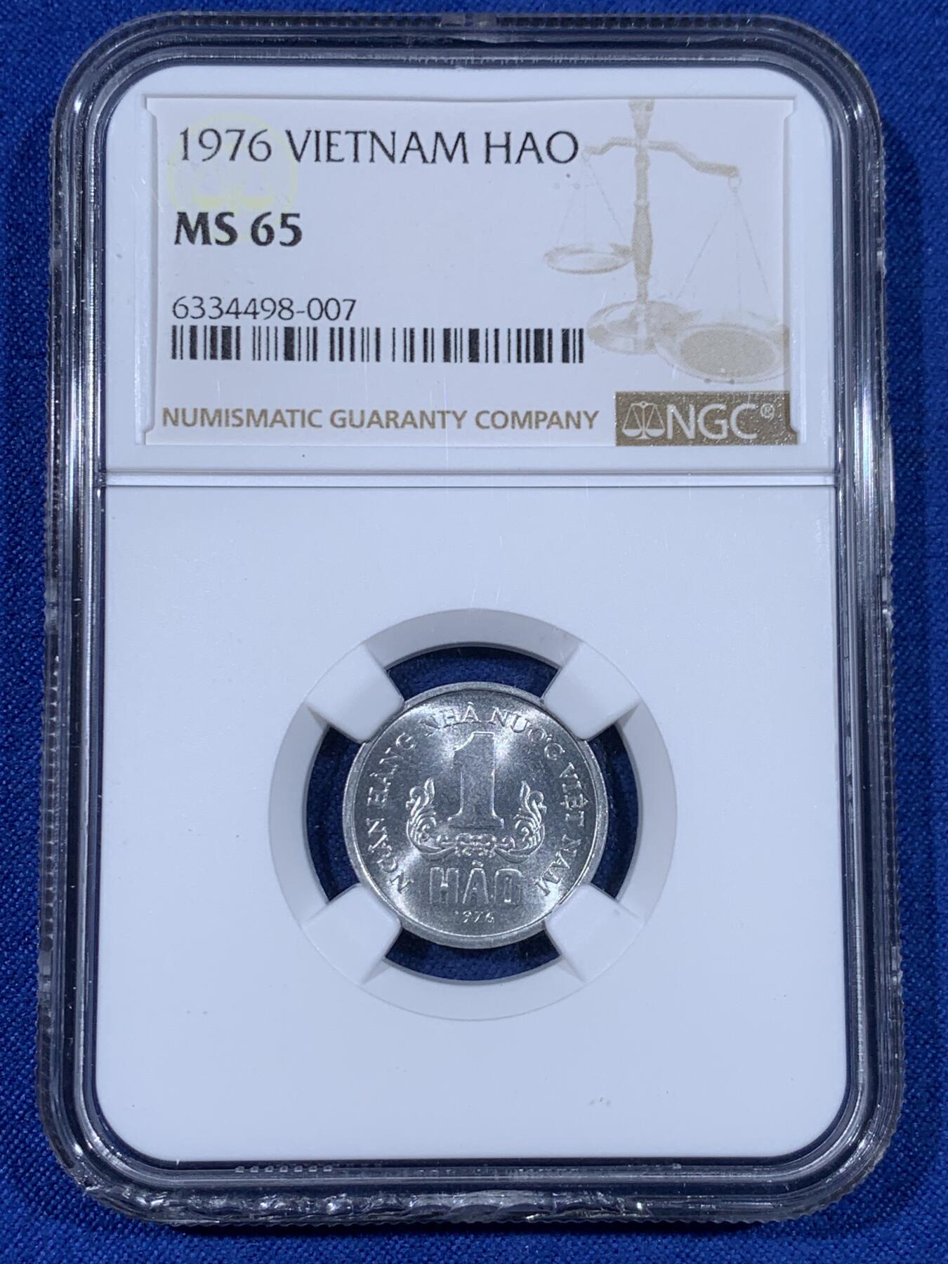 《竞宝斋》第441场 周日，周一，2场连拍 （全场包邮） NGC MS65 越南1976年1HAO铝币 盒子下沿有损