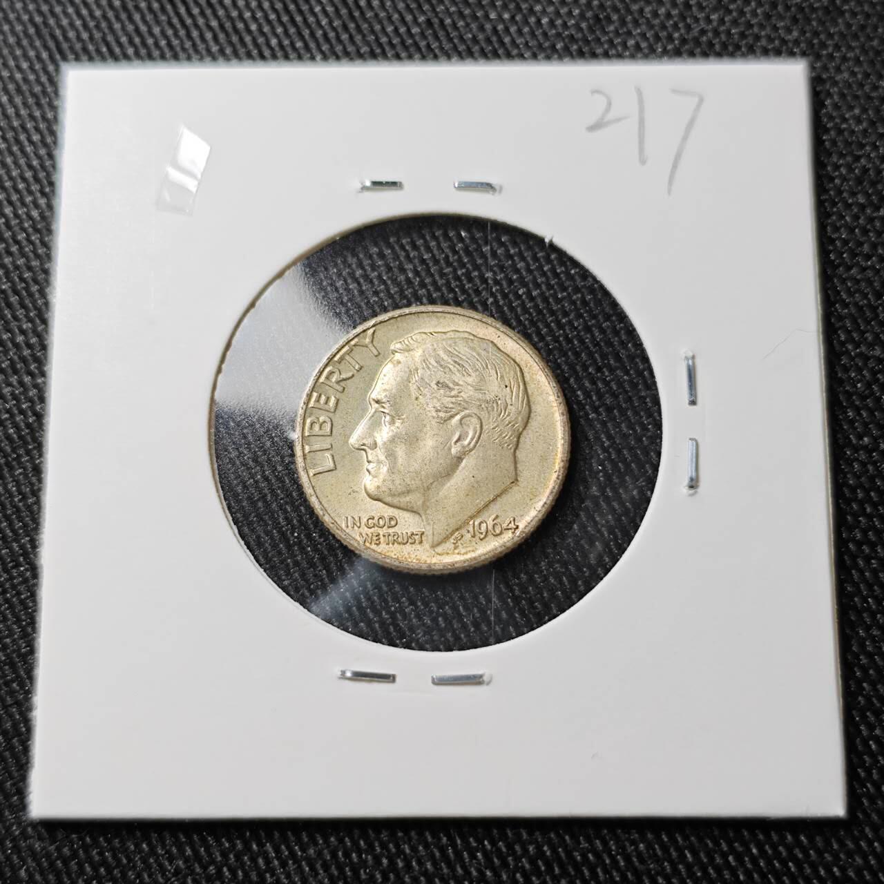 KK钱币收藏小铺 （套币 好品/批量散币 银币）专场  2月预留时间 周末发货   1964美国10分银币 好品