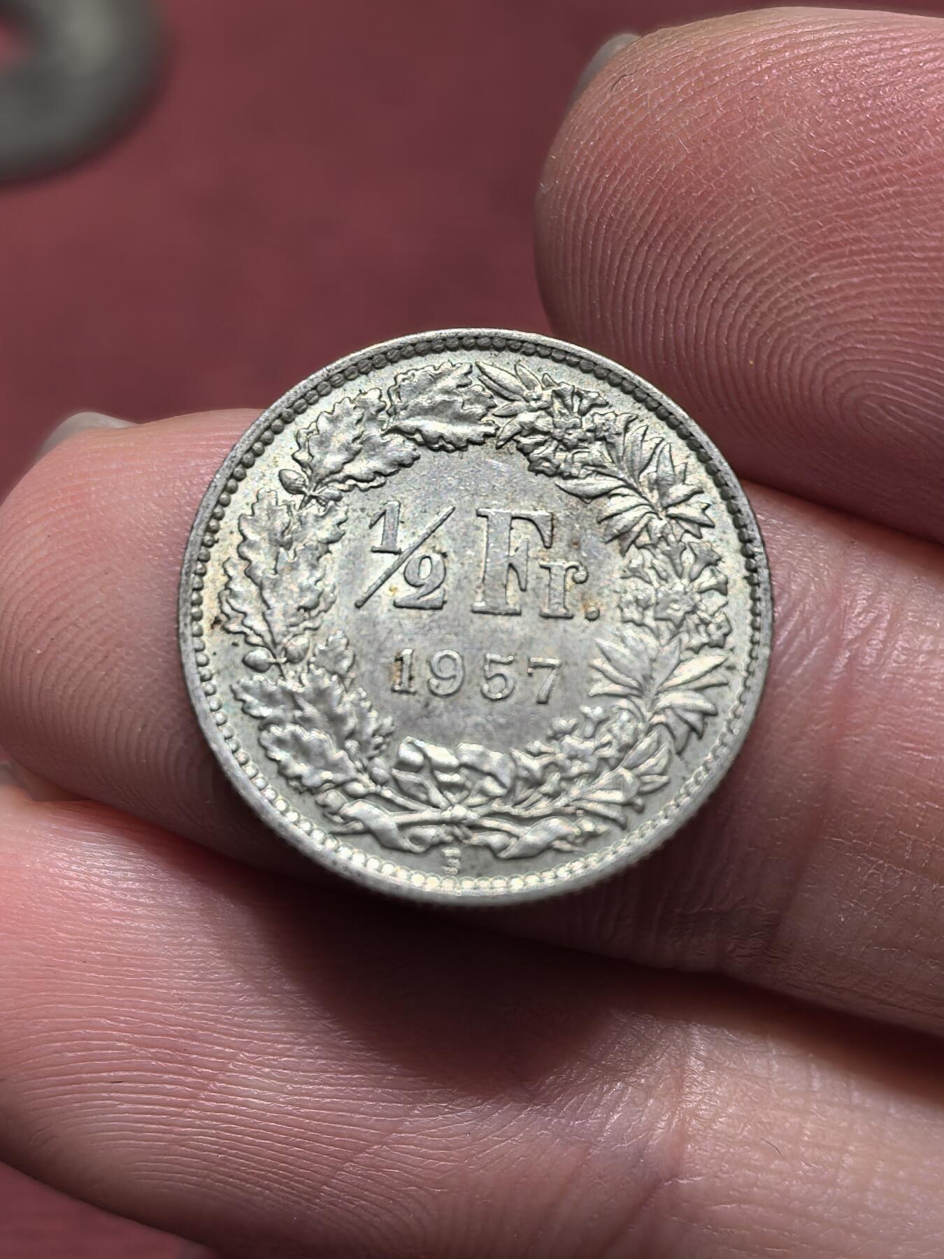 南宋泉阁俄币 外币 国币 专场第十九期 【送拍无额外佣金】 瑞士 1957年 1/2瑞士法郎小银币 通货好品