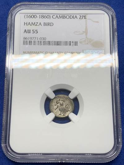 《竞宝斋》第441场 周日，周一，2场连拍 （全场包邮） - NGC AU55 柬埔寨1600年-1860年神鸟2PE银币，打制上佳，带光美品。
