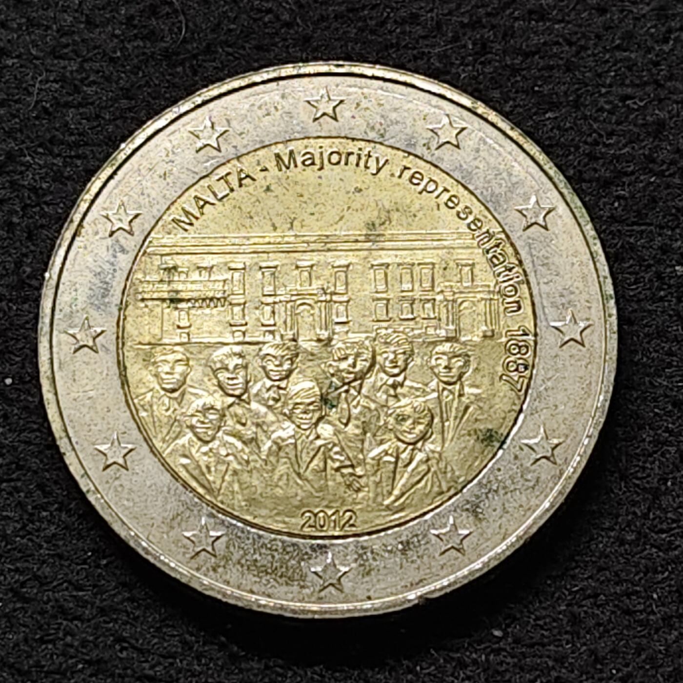 【全场包邮】纯粹捡漏拍480场（免费代拍第17场） 马耳他2012年2欧元制宪史系列1887年多数表决制双色纪念币