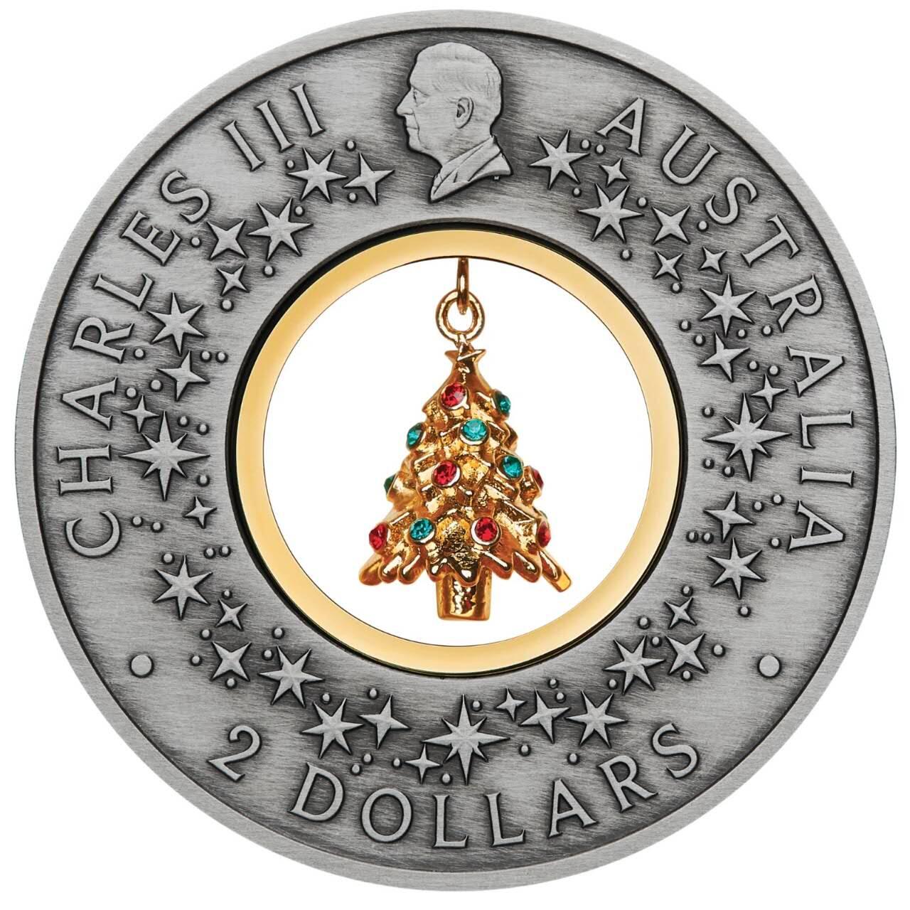 【现货】澳大利亚2025年圣诞系列中空镶嵌圣诞树2盎司仿古银币造币厂售罄品种。每年都是热门品种