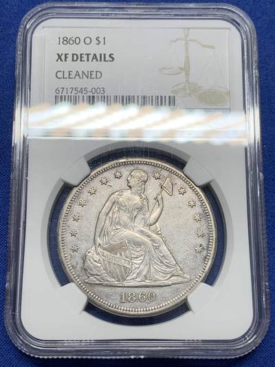 《竞宝斋》第441场 周日，周一，2场连拍 （全场包邮） - NGC XFD 美国1860年O版自由女神坐像1美元银币 不带美国箴言“In god we trust”  不常见之物 细节见图