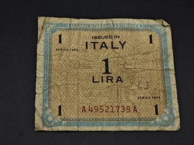 【淘币小摊】实时拍第八百零六拍   纸币场   满百包邮可预留二周 每周一统一发货   - 意大利1943年1里拉纸币【有折】
