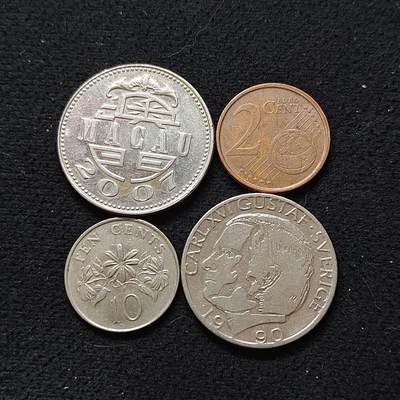 【全场包邮】纯粹捡漏拍480场（免费代拍第17场） - 世界各国各年份散币4枚一组-西班牙+澳门+瑞典+新加坡