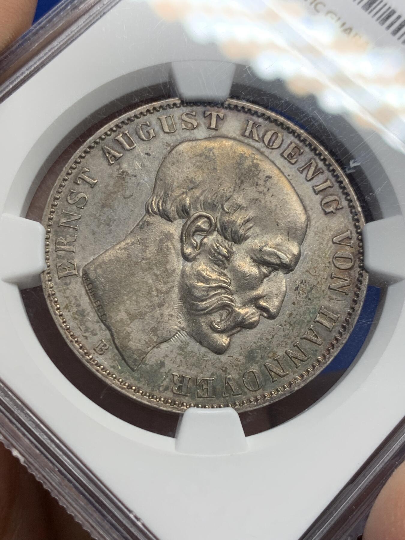 《竞宝斋》第441场 周日，周一，2场连拍 （全场包邮） NGC UNC 德国1849年汉诺威奥古斯特泰勒银币 包浆很好看 可在送评博分