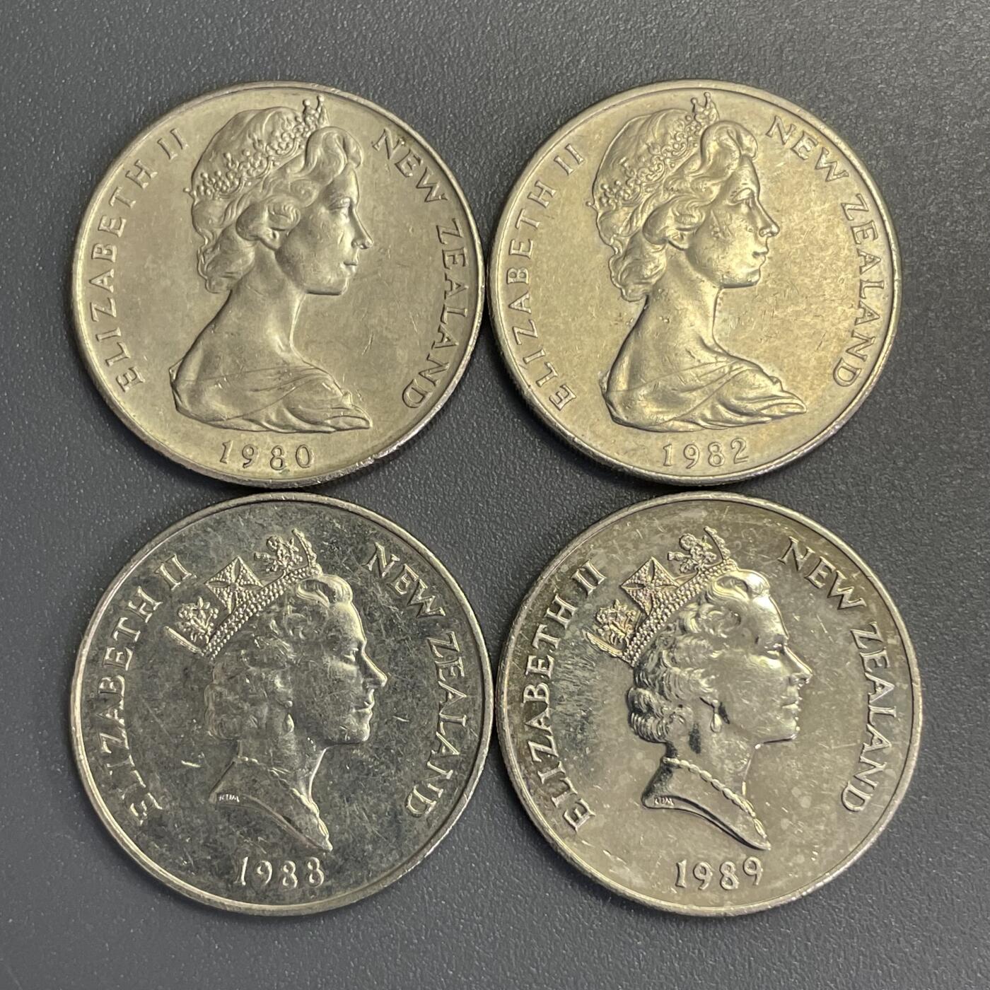 回流1123 新西兰1980年代20分4枚 几维鸟/花冠女王和高冠女王
