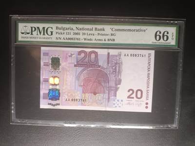 2025十一月第六期，总第204期 - 保加利亚2005年列弗发行120周年20列弗纪念钞PMG66epq首冠AA，百年前发行的列弗钞票图样和保加利亚央行