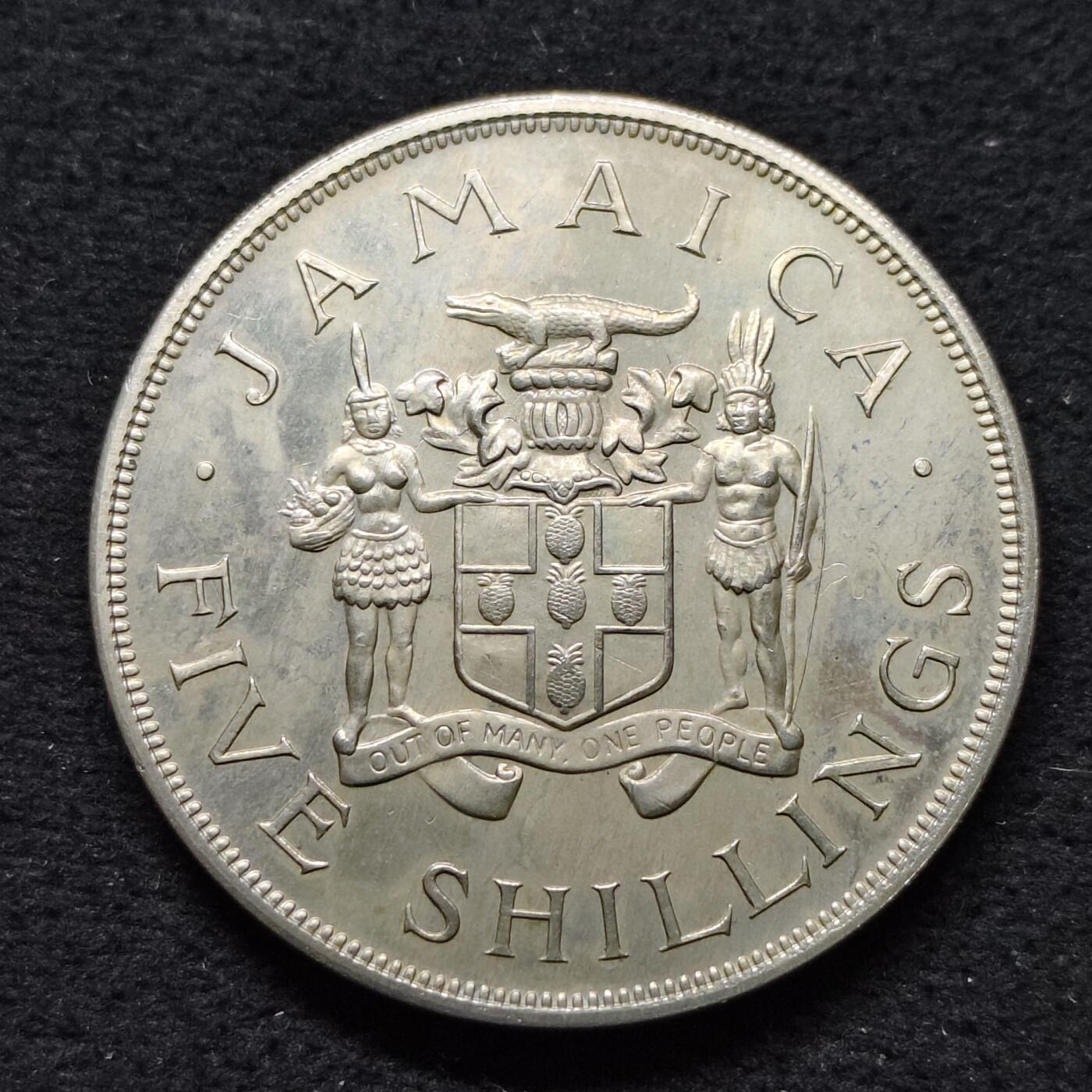 【全场包邮】纯粹捡漏拍480场（免费代拍第17场） 牙买加1966年5先令英联邦运动会克朗型纪念币