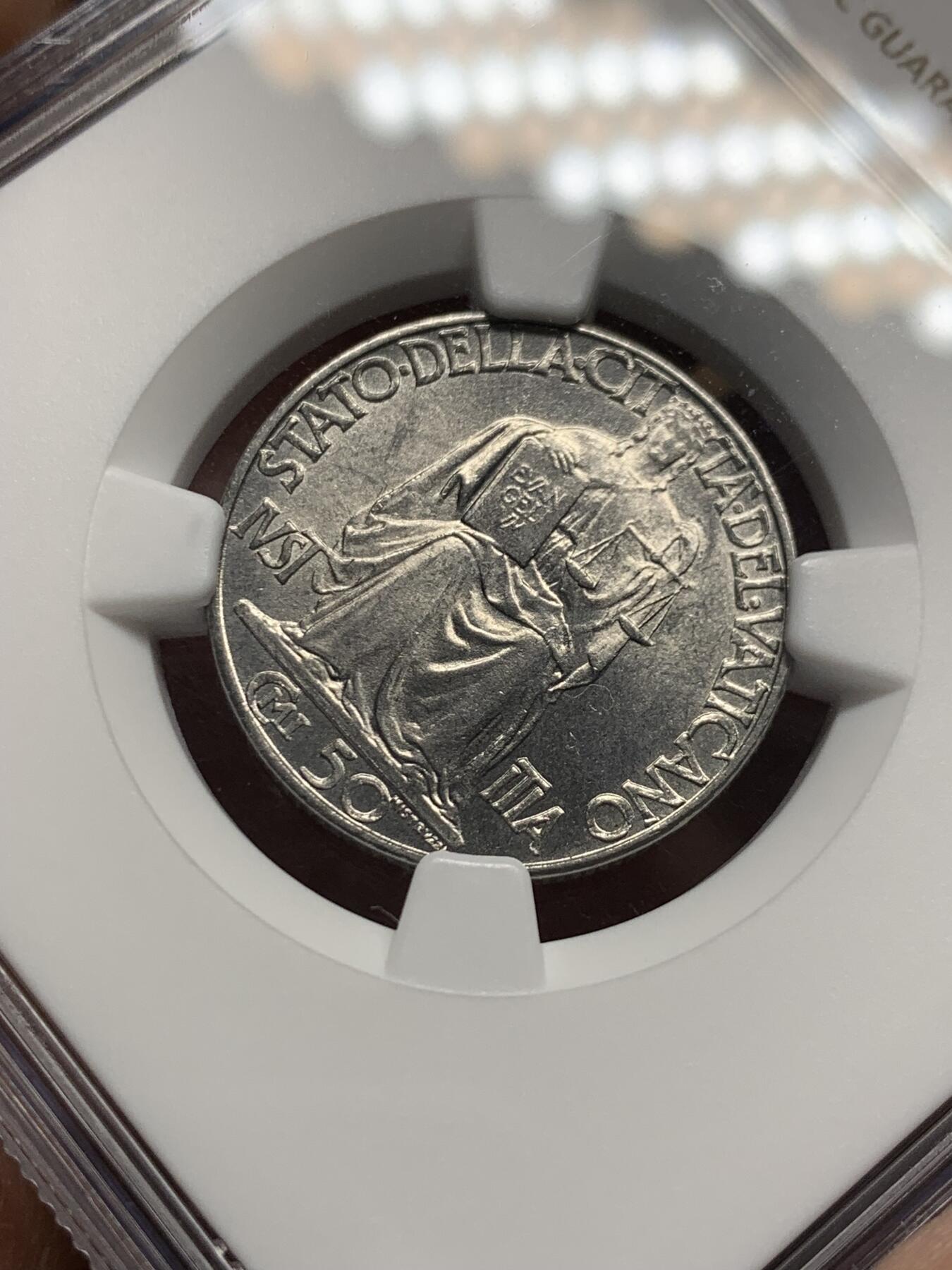 《竞宝斋》第441场 周日，周一，2场连拍 （全场包邮） NGC MS64 梵蒂冈1942年50C镍币