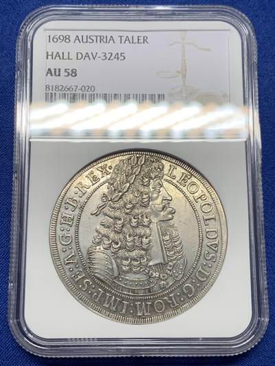 《竞宝斋》第441场 周日，周一，2场连拍 （全场包邮） - NGC AU58 神圣罗马帝国 1698年 奥地利哈布斯堡王朝 利奥波德 猪嘴泰勒大银币