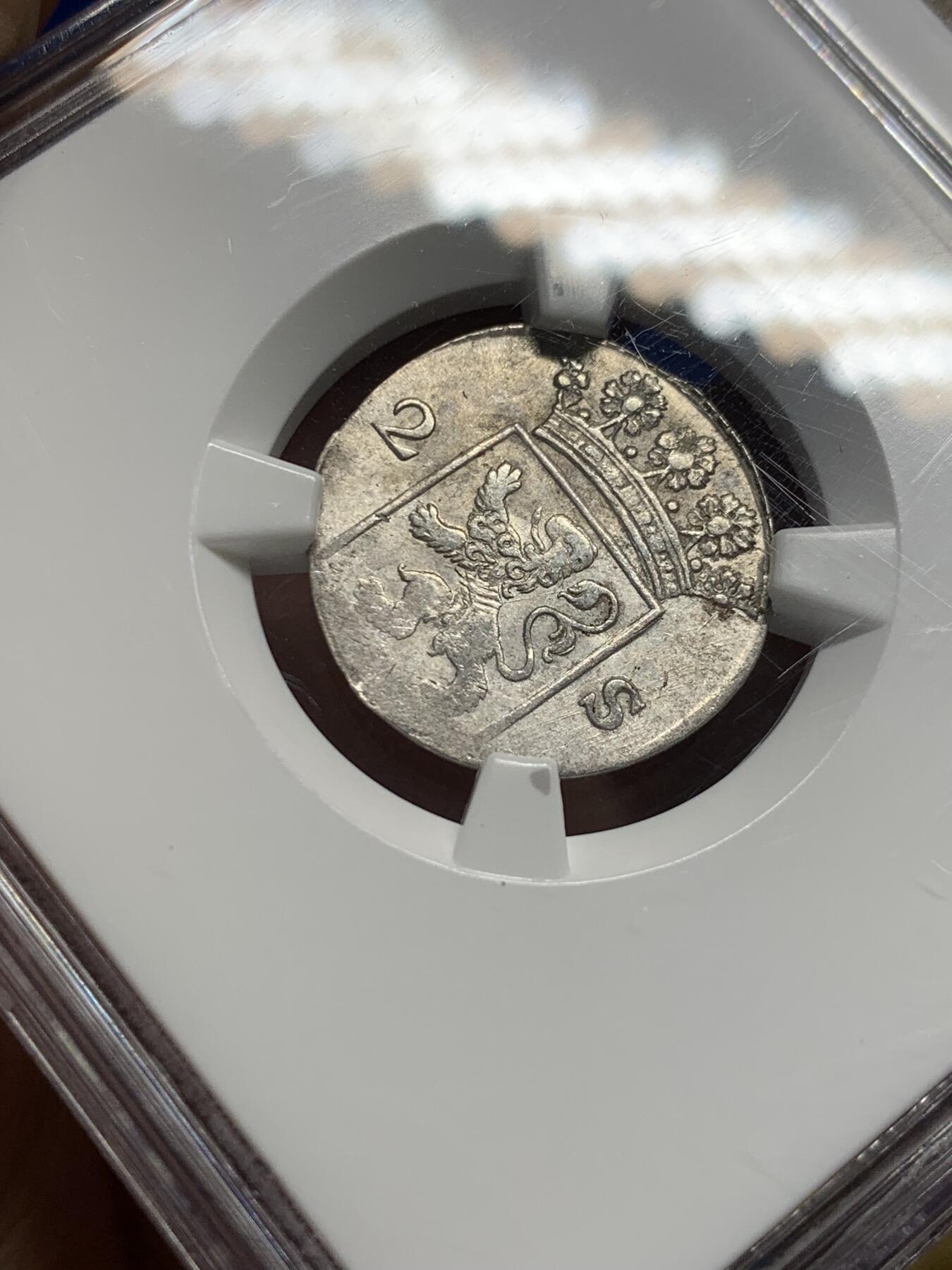 《竞宝斋》第441场 周日，周一，2场连拍 （全场包邮） NGC AU58 荷兰1758年2s银币 购自欧洲老藏家 几乎无流通痕迹 老盒严评