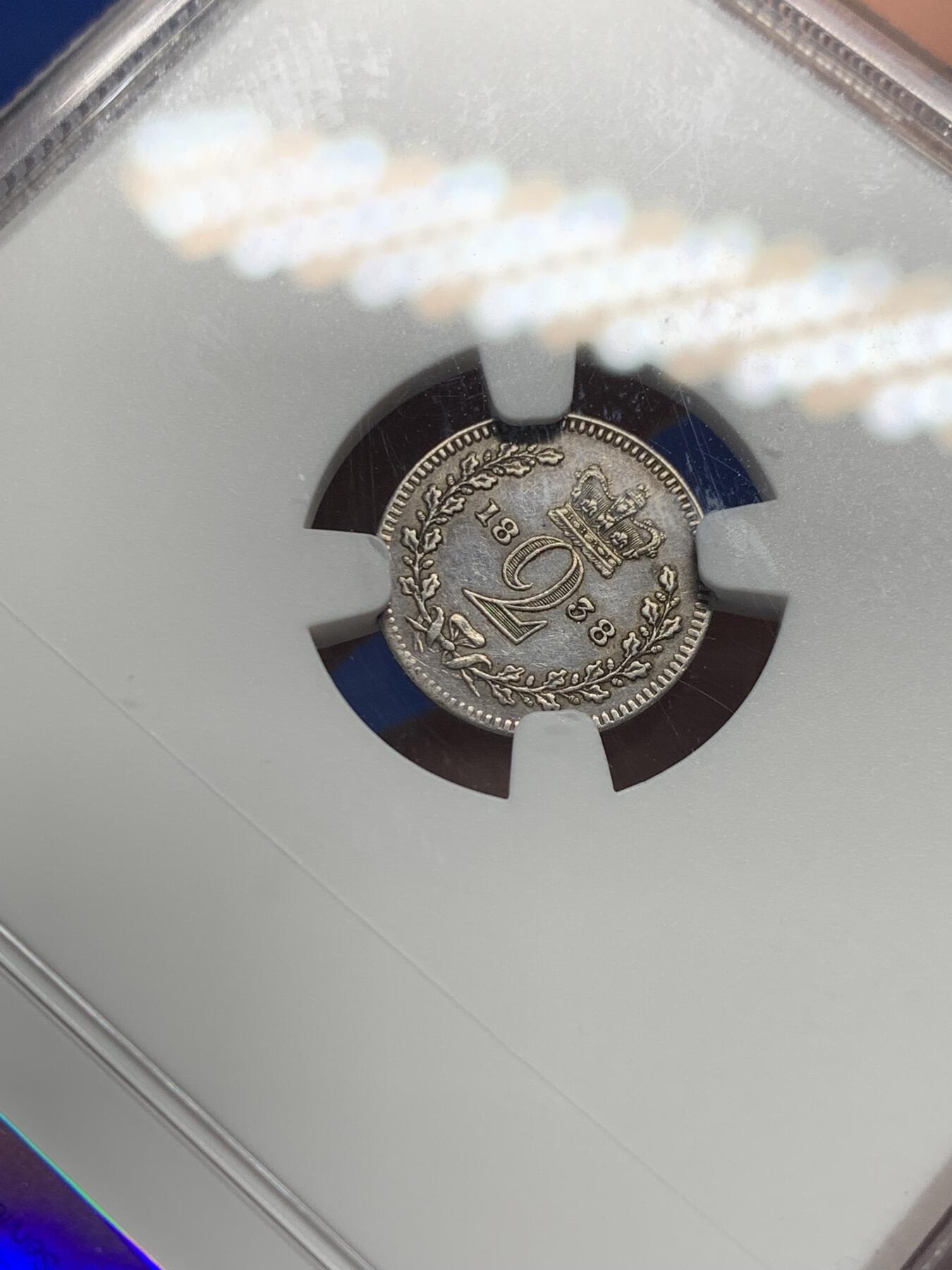 《竞宝斋》第441场 周日，周一，2场连拍 （全场包邮） NGC AUD CLEANED 英国1838年2便士濯足小银币，少见维多利亚女王首年份