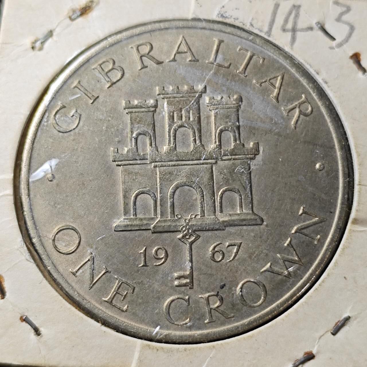 KK钱币收藏小铺 （套币 好品/批量散币 银币）专场  2月预留时间 周末发货  1967直布罗陀1克朗形纪念币