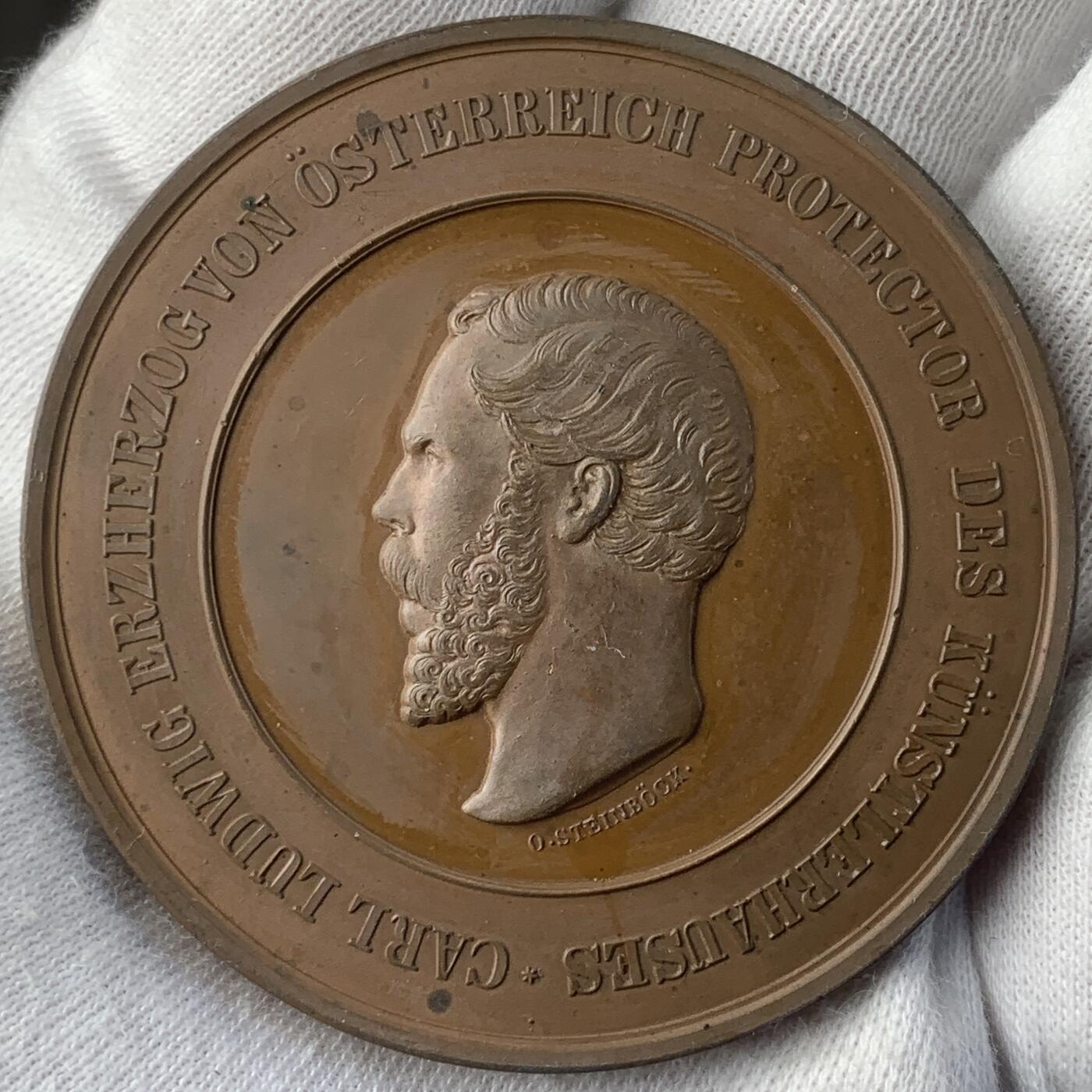 掌中浮雕-藏着的欧洲第043场 1868年奥地利维也纳艺术家之家开幕铜章，（始建于1863年，1868年开幕），53mm