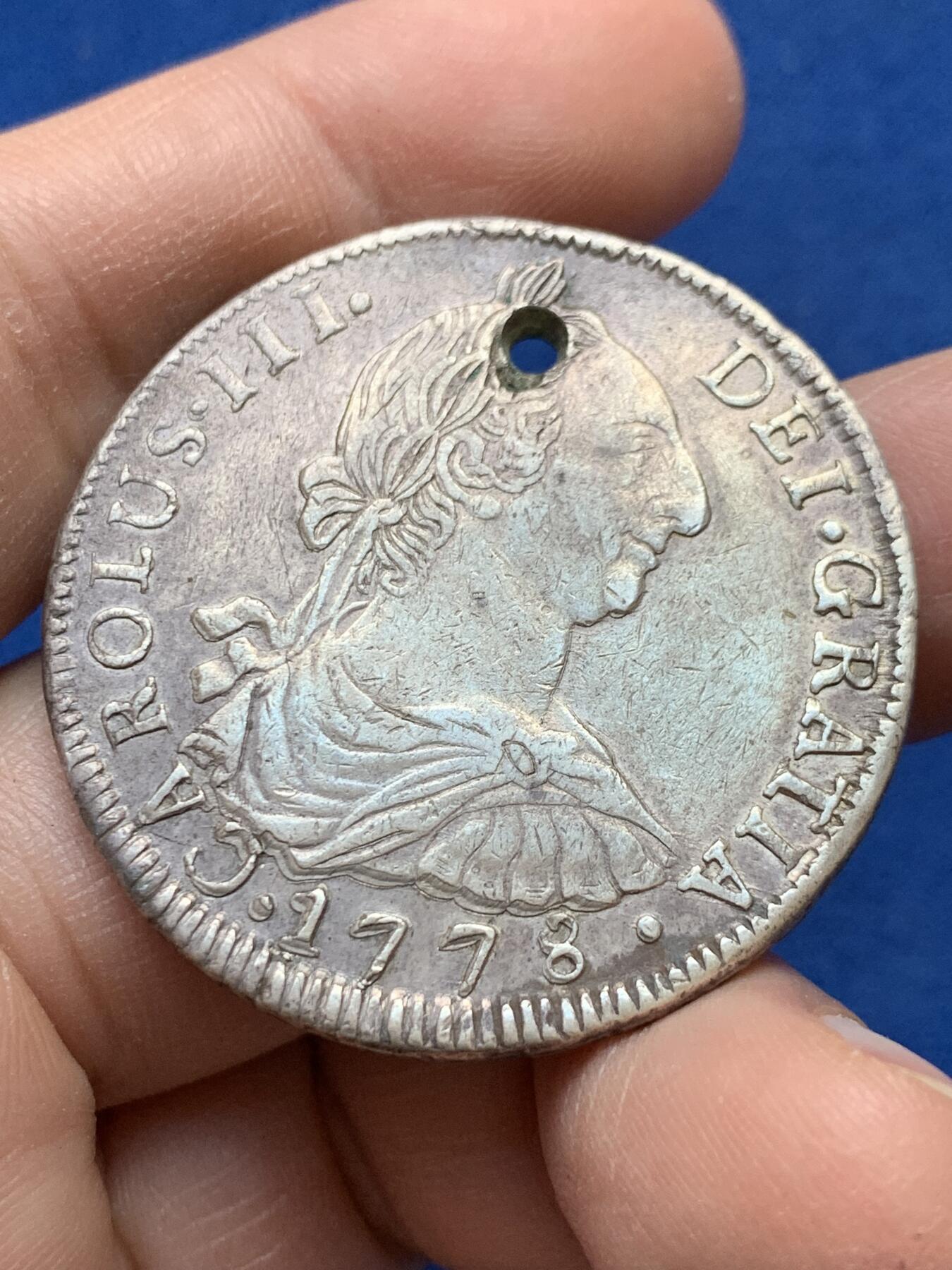 《竞宝斋》第441场 周日，周一，2场连拍 （全场包邮） 西属玻利维亚1778年卡洛斯三世双柱银币，人像清晰 细节见图