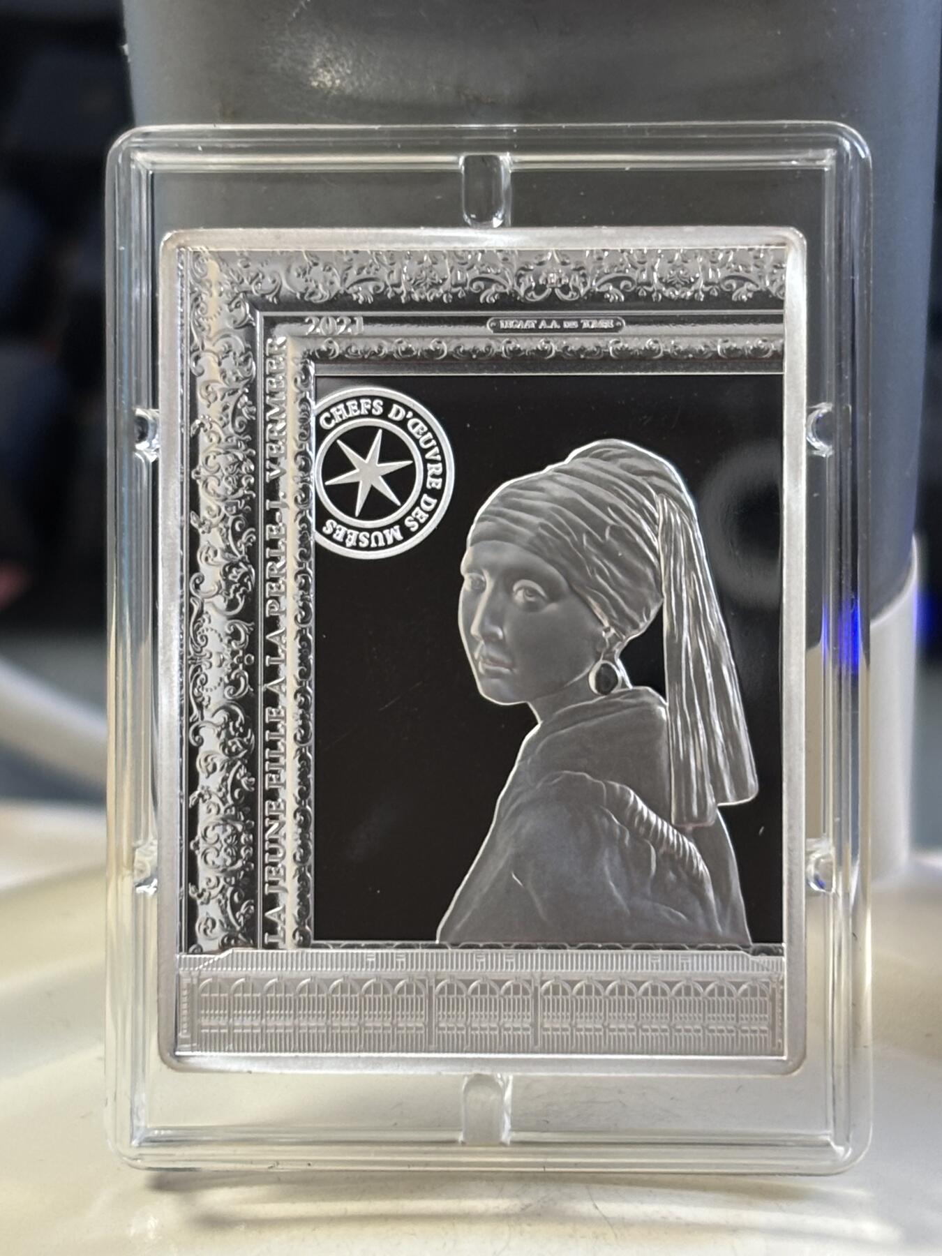 第183期拍卖 法国2021名画系列戴珍珠耳环的少女22克纪念银币，999银，22.2克，发行3000枚