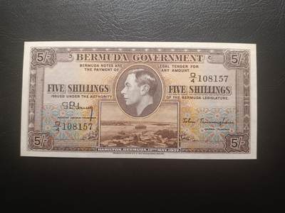 2025十一月第六期，总第204期 - 英属百慕大1937版5先令AUNC，乔治六世国王和总督府徽章