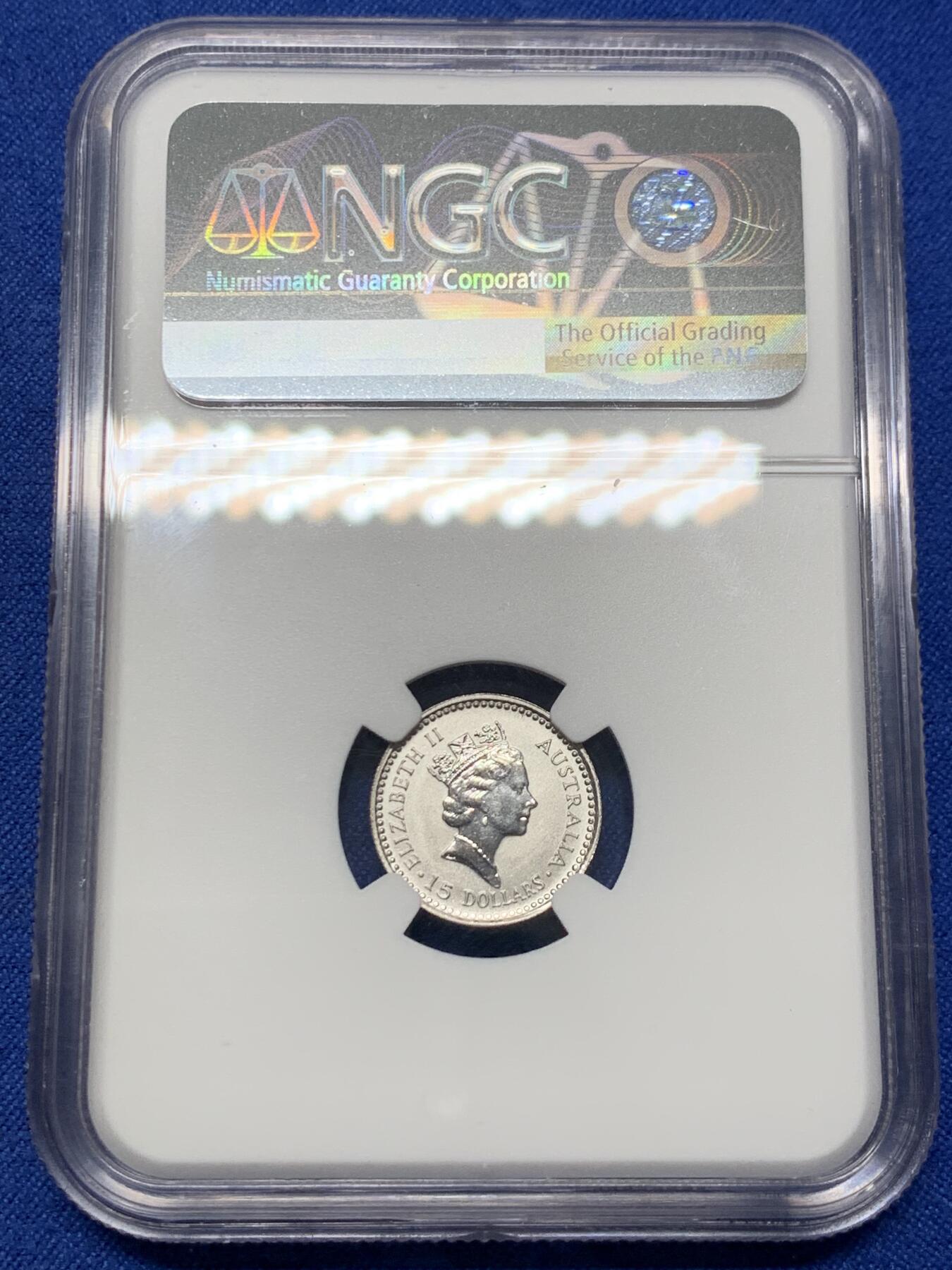 《竞宝斋》第441场 周日，周一，2场连拍 （全场包邮） NGC MS68 澳大利亚 1990年 15元 1/10盎司 PT99.95%铂金币 考拉 少见的小币种铂金币