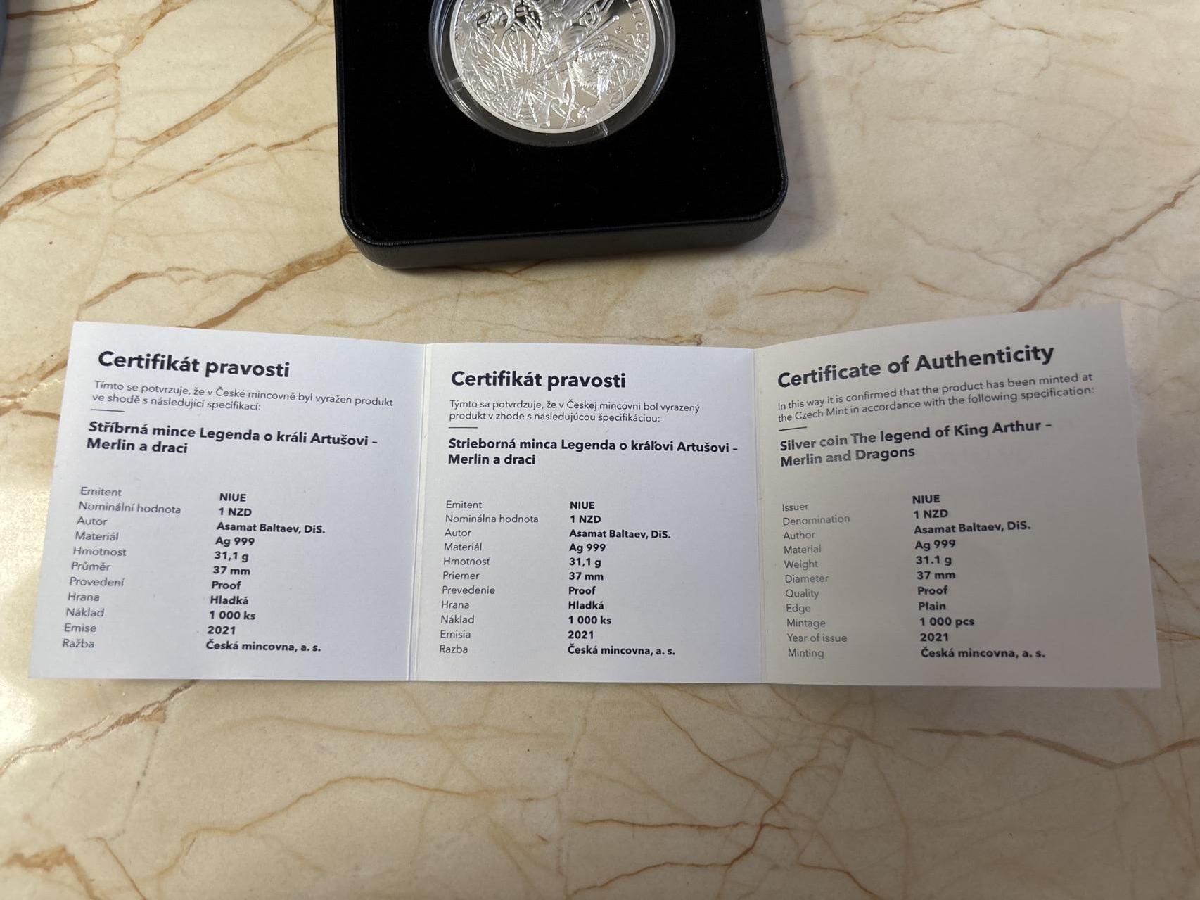 第183期拍卖 纽埃2021年亚瑟王传奇系列巫师梅林1盎司银币，999银，发行1000枚
