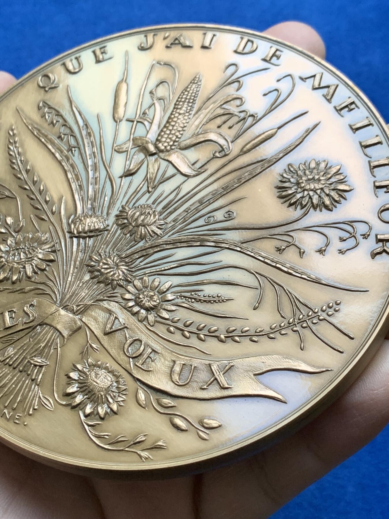 《竞宝斋》第441场 周日，周一，2场连拍 （全场包邮） 法国医学与社会福利超大号纪念铜章 476克 103.2mm 1973 丰饶角铜标 厚实压手