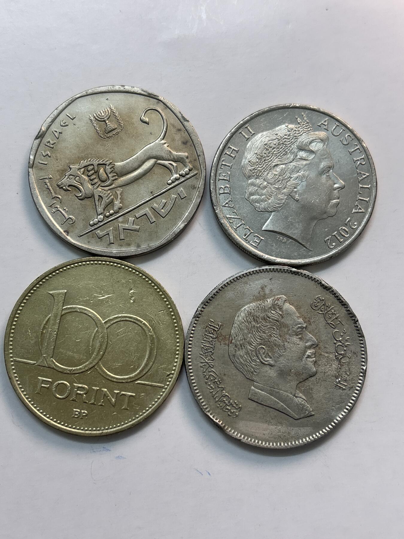 文馨钱币收藏第 282 场，【 长期接收代拍品】，加拿大老铜代用币，银币，德三系列场 澳大利亚，以色列，匈牙利，约旦 4 枚