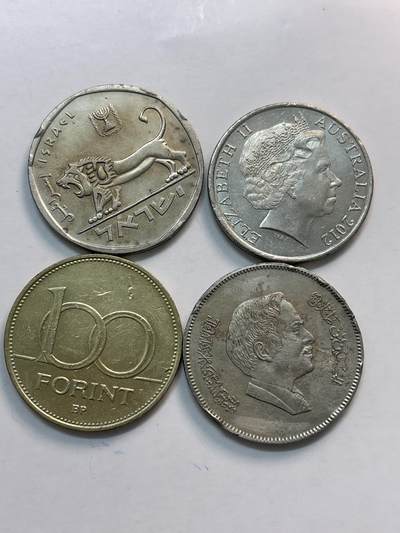 文馨钱币收藏第 282 场，【 长期接收代拍品】，加拿大老铜代用币，银币，德三系列场 - 澳大利亚，以色列，匈牙利，约旦 4 枚