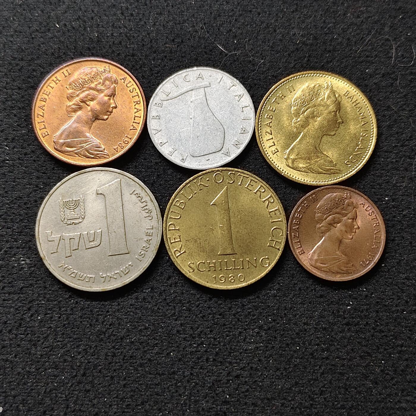 【全场包邮】纯粹捡漏拍480场（免费代拍第17场） 世界各国各年份散币6枚一组-巴哈马+奥地利+以色列+意大利等