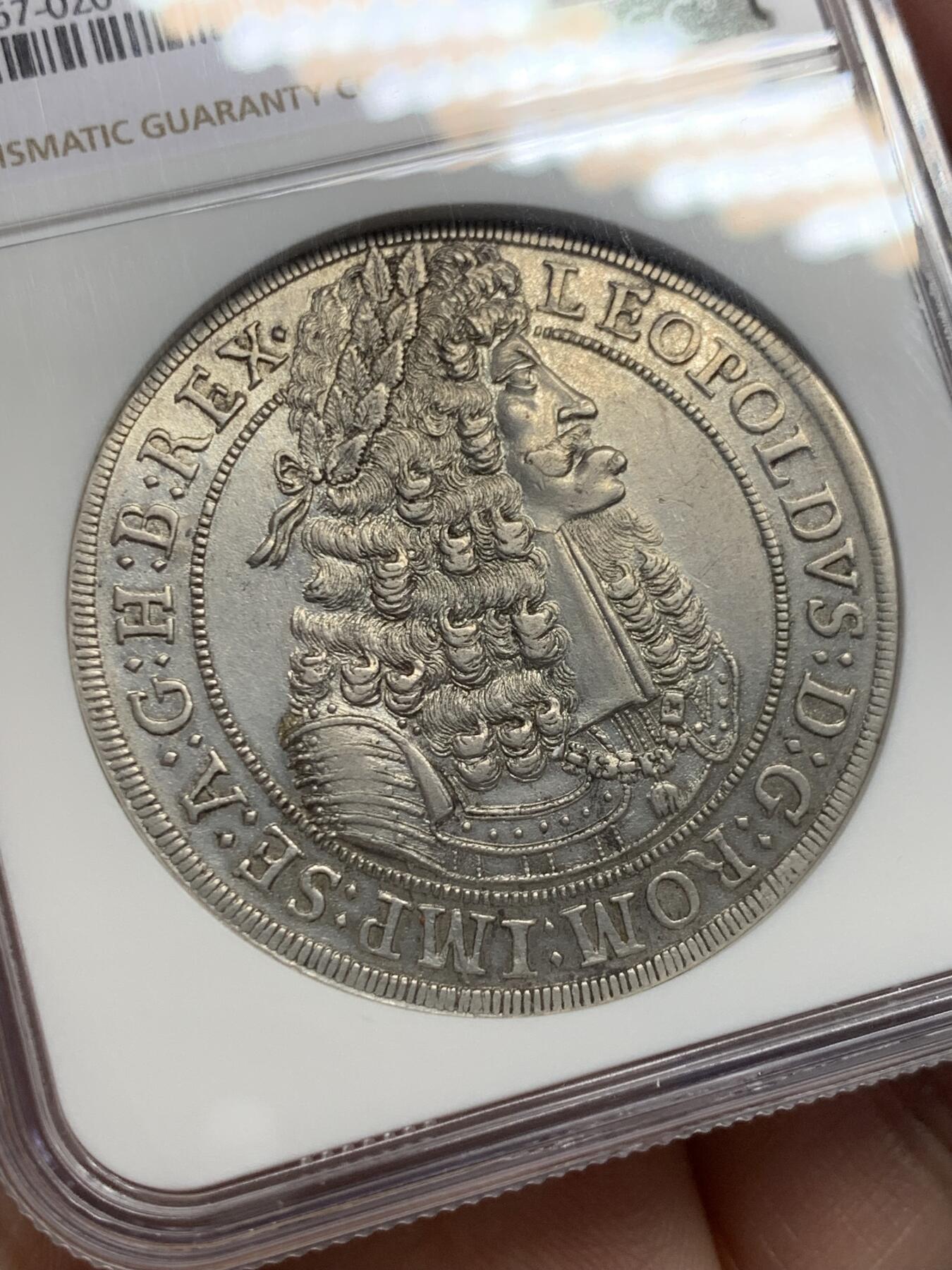 《竞宝斋》第441场 周日，周一，2场连拍 （全场包邮） NGC AU58 神圣罗马帝国 1698年 奥地利哈布斯堡王朝 利奥波德 猪嘴泰勒大银币