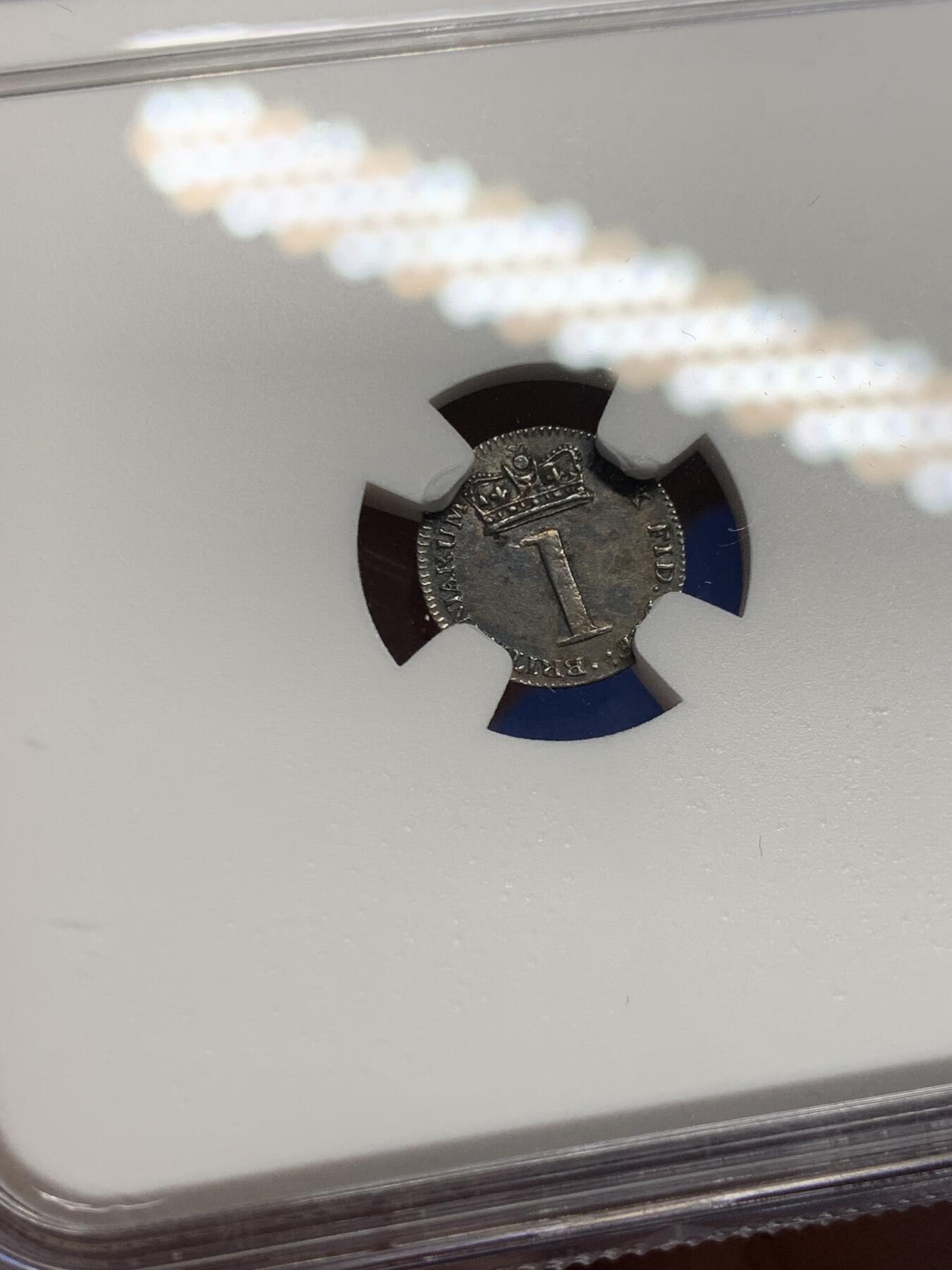 《竞宝斋》第441场 周日，周一，2场连拍 （全场包邮） NGC MS62 英国1817年乔治四世濯足节1便士银币  紫罗兰包浆低评，少见品种