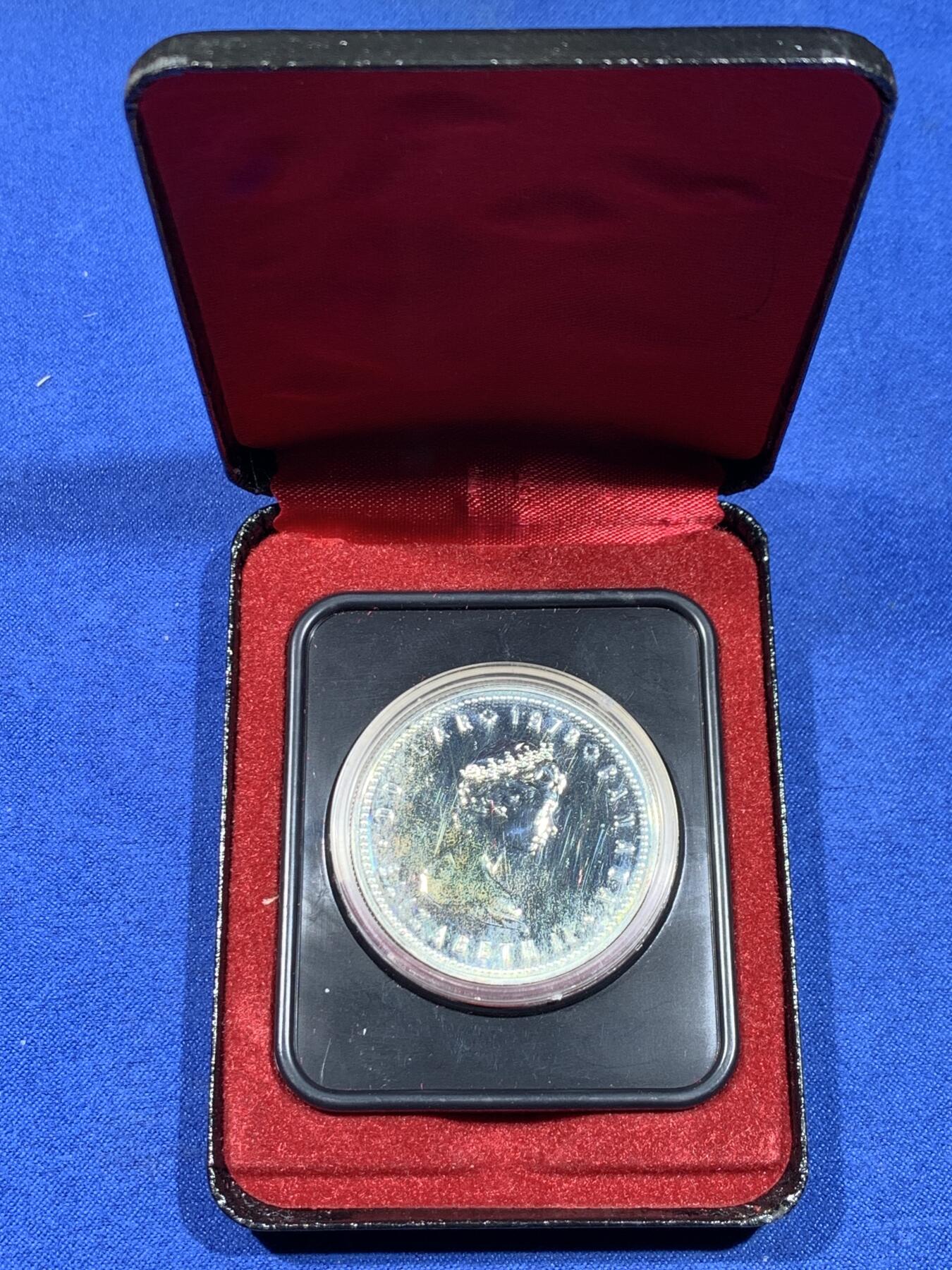 《竞宝斋》第441场 周日，周一，2场连拍 （全场包邮） 加拿大1978年第11届英联邦运动会1加元银币 带盒