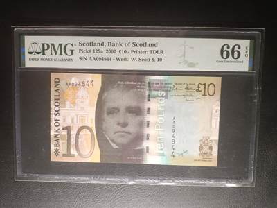 2025十一月第六期，总第204期 - 苏格兰银行2007年10镑PMG66epq，首冠AA，诗人沃尔特斯科特