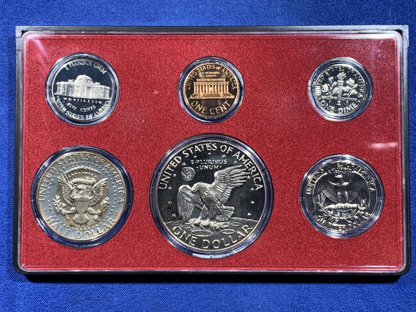 《竞宝斋》第441场 周日，周一，2场连拍 （全场包邮） 美国1974年官方清年精制套币 含艾克大一元精制币