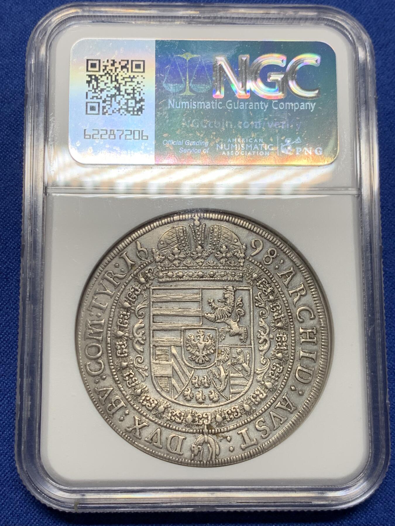 《竞宝斋》第441场 周日，周一，2场连拍 （全场包邮） NGC AU58 神圣罗马帝国 1698年 奥地利哈布斯堡王朝 利奥波德 猪嘴泰勒大银币