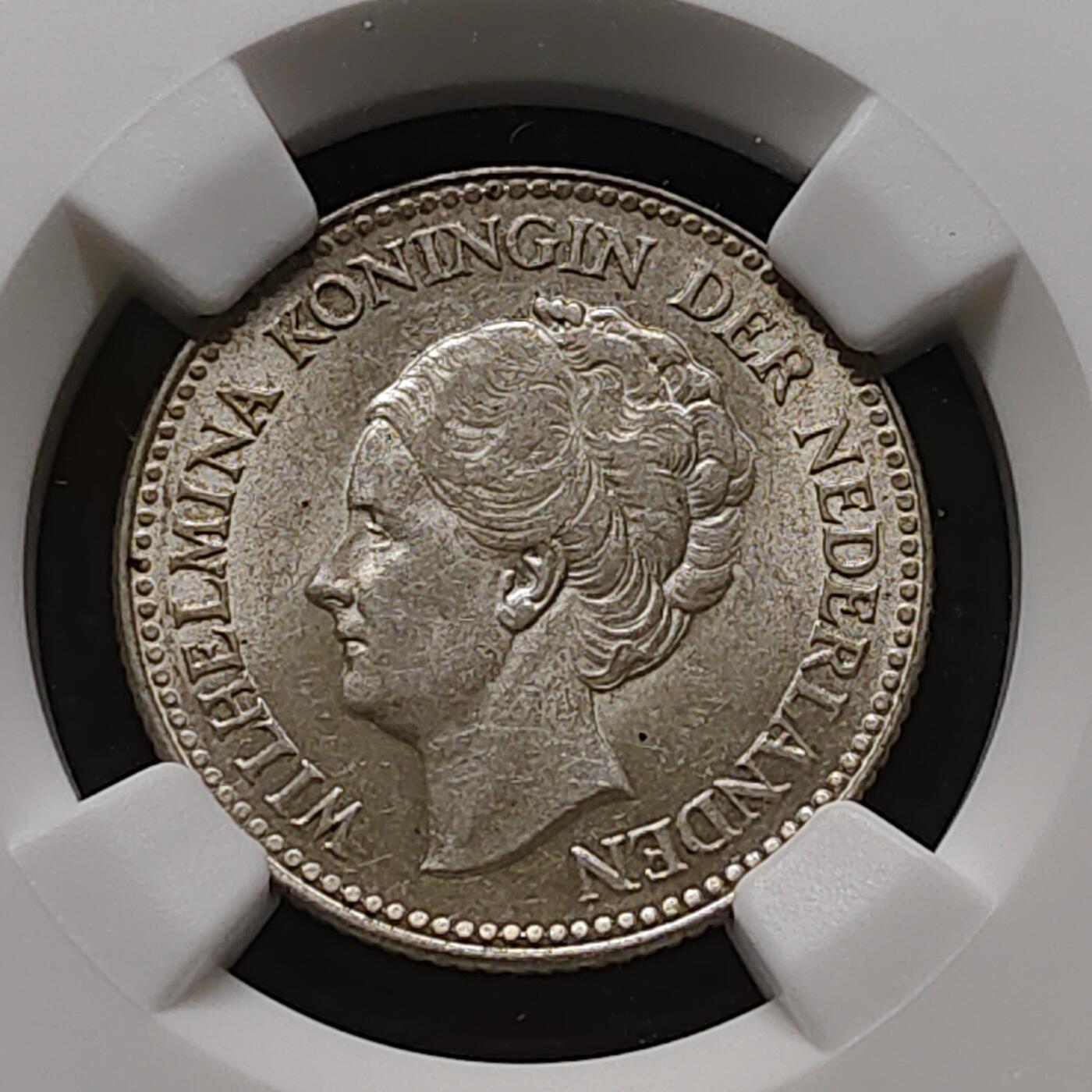 【全场包邮】纯粹捡漏拍481场（免费代拍第18场） 荷兰1929年威廉明娜女王1/2盾银币-NGC MS61