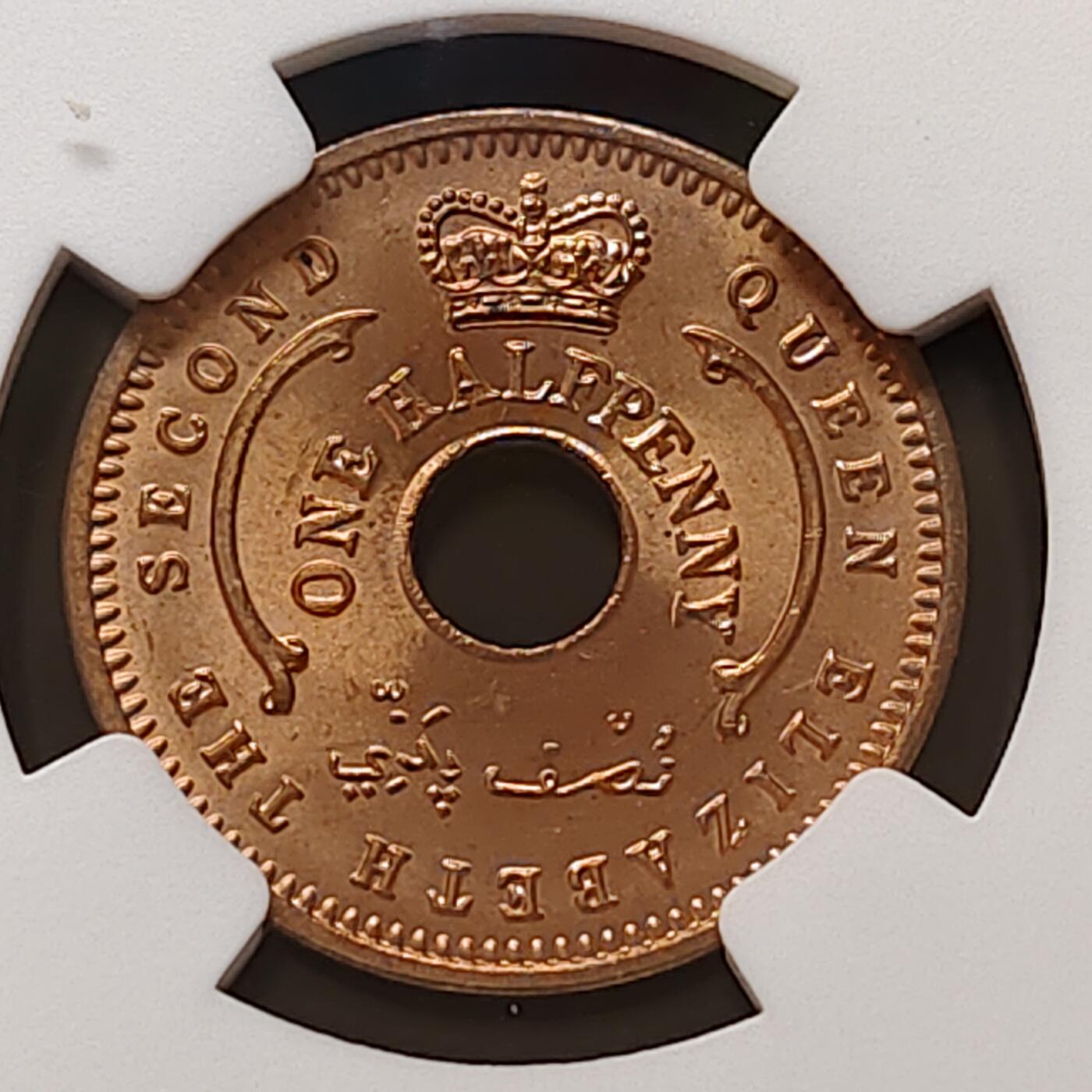 【全场包邮】纯粹捡漏拍481场（免费代拍第18场） 尼日利亚1959年1/2便士铜币-NGC MS63 RD