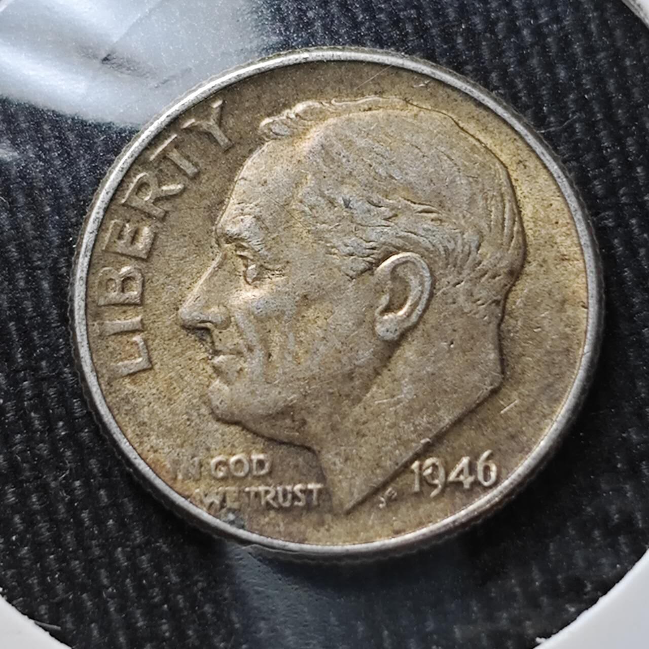 KK钱币收藏小铺 （套币 好品/批量散币 银币）专场  2月预留时间 周末发货   1946美国10分银币 早年份