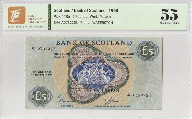 2025十一月第六期，总第204期 苏格兰银行1969年5镑TQG55分，少见中高面值品种