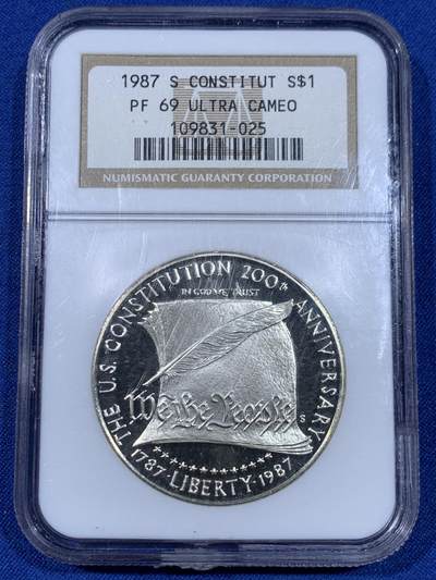 《竞宝斋》第441场 周日，周一，2场连拍 （全场包邮） - NGC PF69UC 1987年美国宪法1美元银币