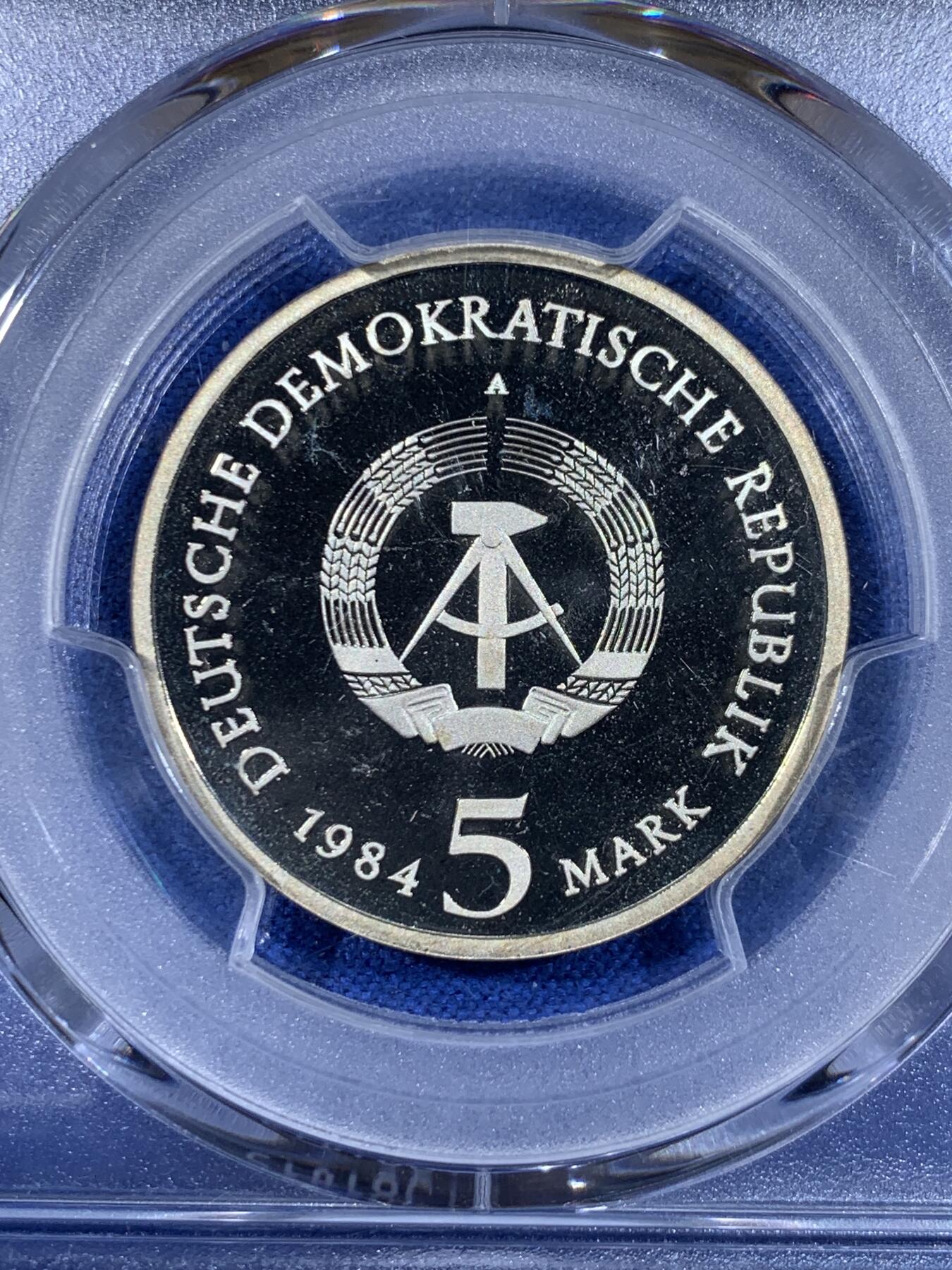 《竞宝斋》第441场 周日，周一，2场连拍 （全场包邮） PCGS PR68DCAM 德国1984年莱比锡托马斯教堂5马克