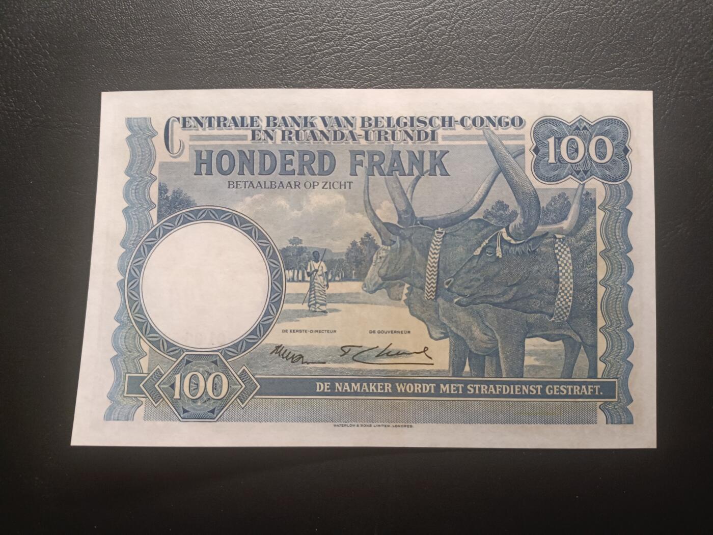 2025十一月第六期，总第204期 比属刚果1953年100法郎AUNC无47，稀有的经典中高面值品种，经典的大象运输和牧牛图案