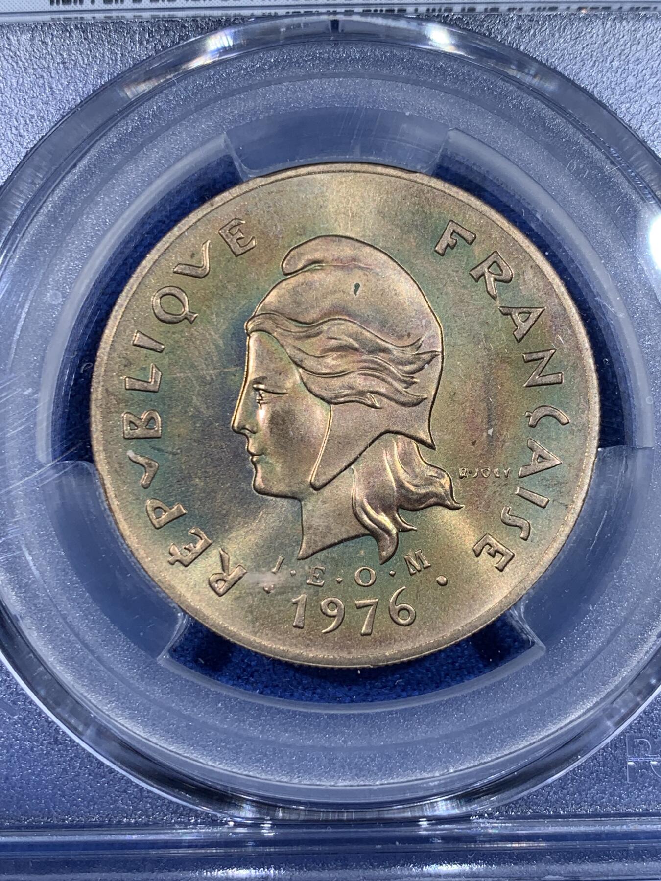 《竞宝斋》第441场 周日，周一，2场连拍 （全场包邮） PCGS SP66 法属波利尼西亚1976年100法郎essai