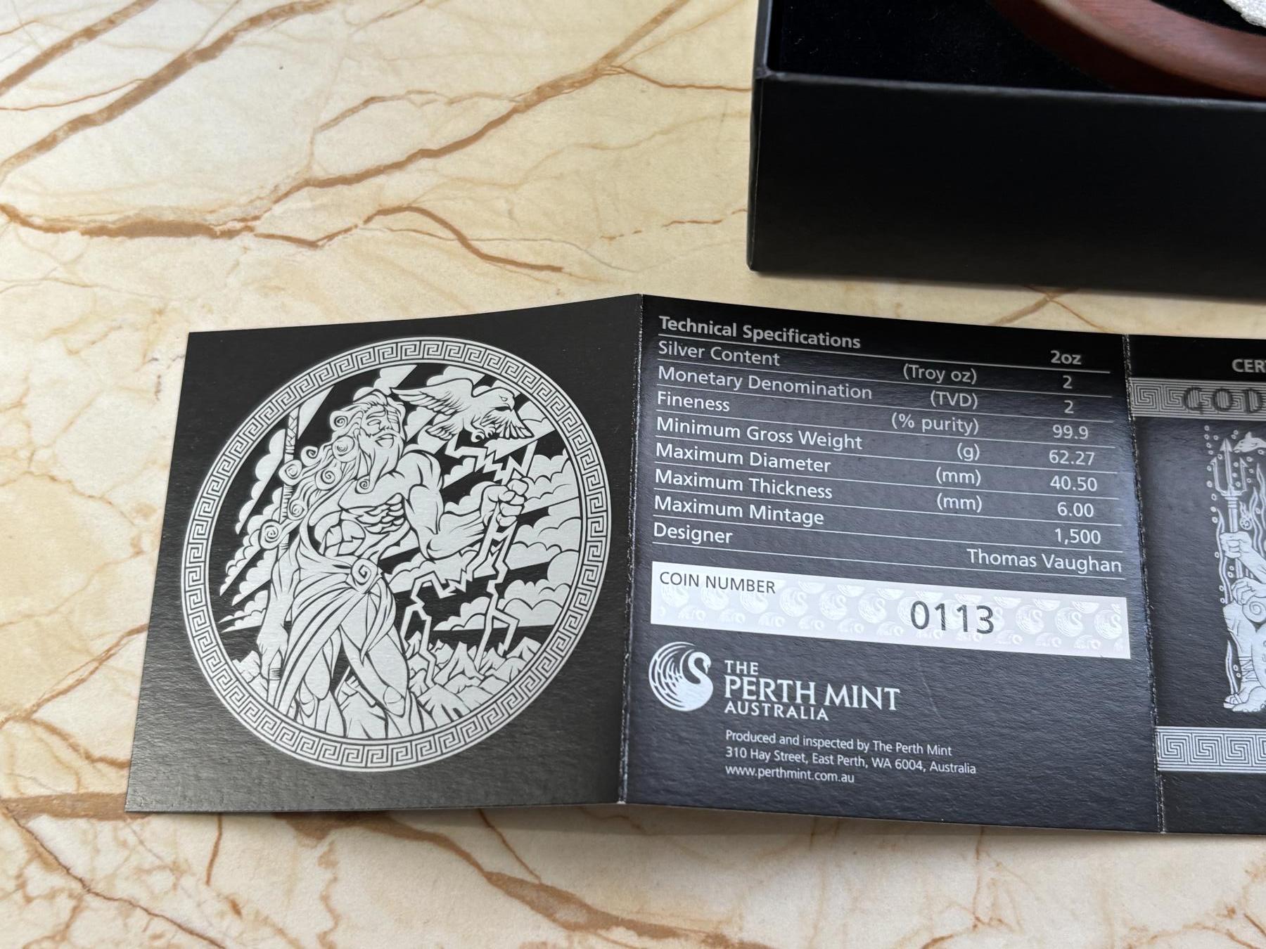 第183期拍卖 图瓦卢2014年奥林匹斯众神系列1宙斯高浮雕纪念银币，999银，2盎司，发行1500枚