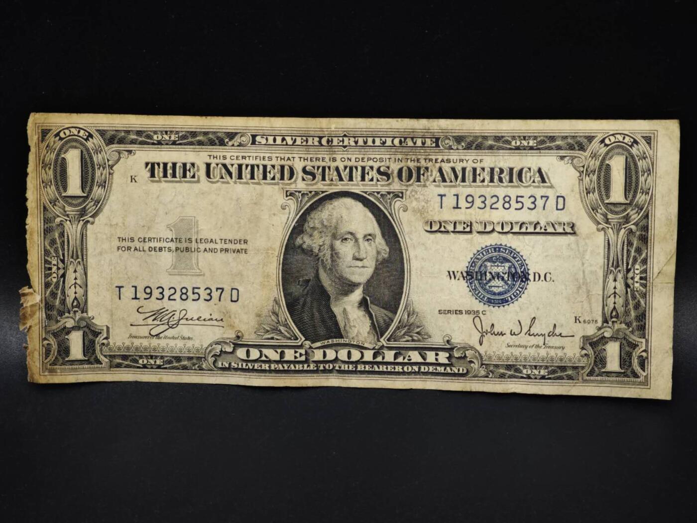 【淘币小摊】实时拍第八百零六拍   纸币场   满百包邮可预留二周 每周一统一发货   美国1935年一美元纸币【有折】