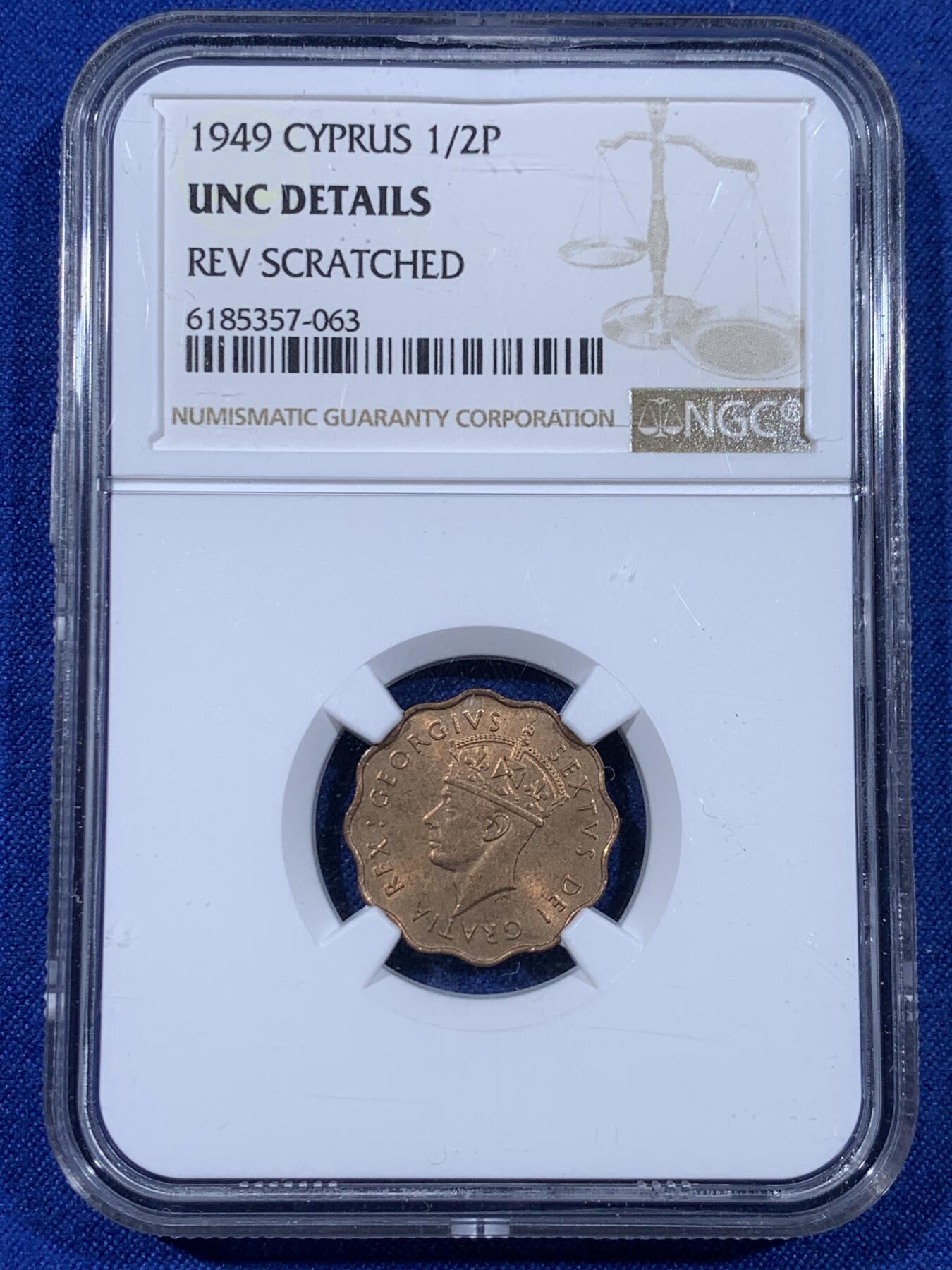 《竞宝斋》第441场 周日，周一，2场连拍 （全场包邮） 三枚一组 NGC UNC 铜币 大清宣统元宝新疆10文后铸版，塞浦路斯1949年1/2分，波浪形异形币，日本1915年1钱。