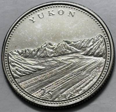 文馨钱币收藏第 282 场，【 长期接收代拍品】，加拿大老铜代用币，银币，德三系列场 - 少见全新未流通 1992 年加拿大 育空联邦成立 125 周年 25 分纪念币