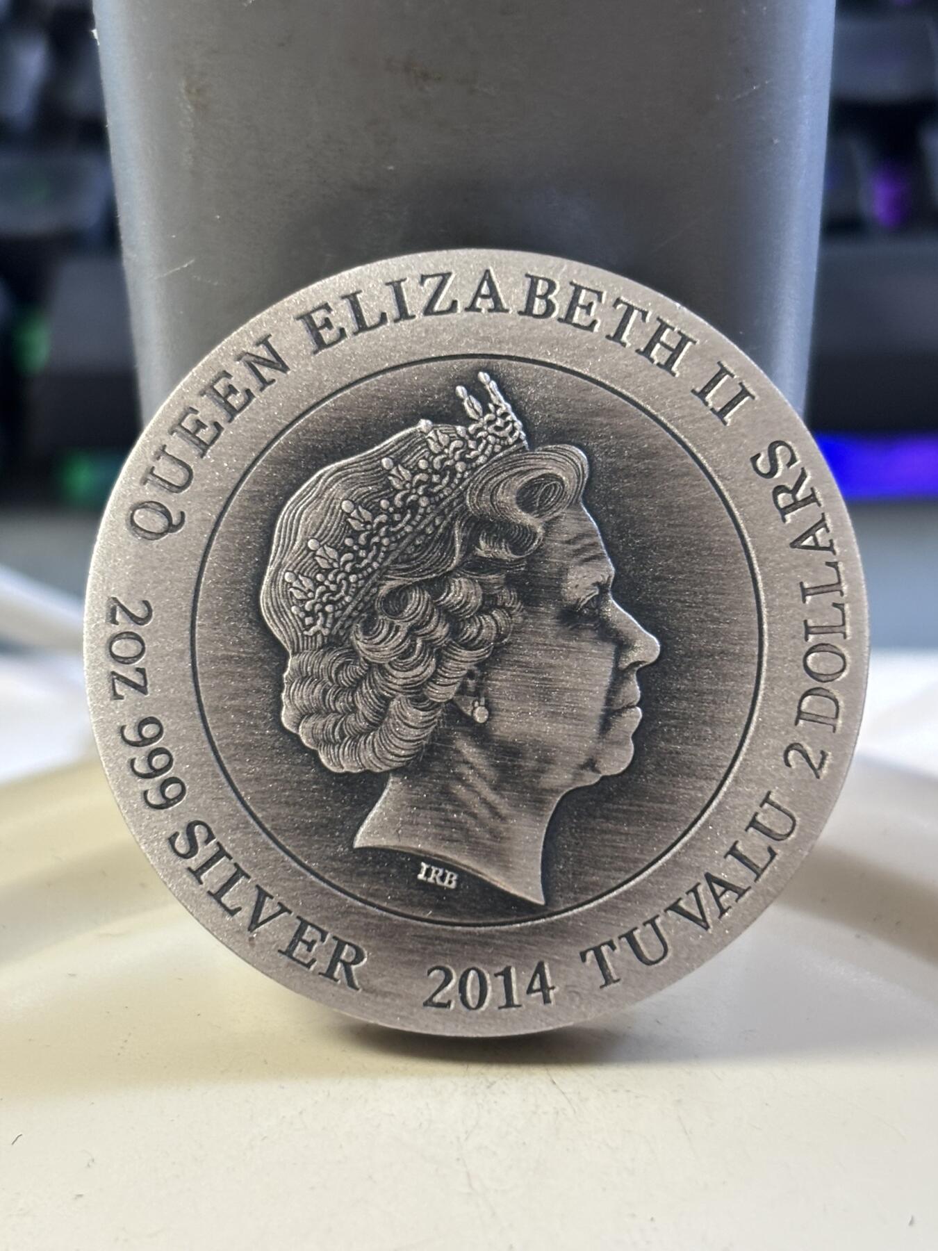 第183期拍卖 图瓦卢2014年奥林匹斯众神2海神波塞冬2盎司纪念银币，999银，发行1500枚