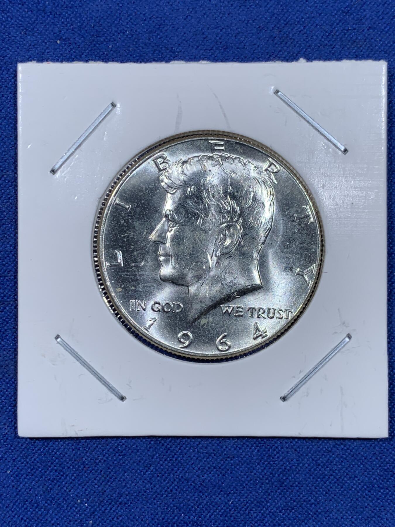 《竞宝斋》第441场 周日，周一，2场连拍 （全场包邮） 美国1964年肯尼迪50分银币 原光 900高银