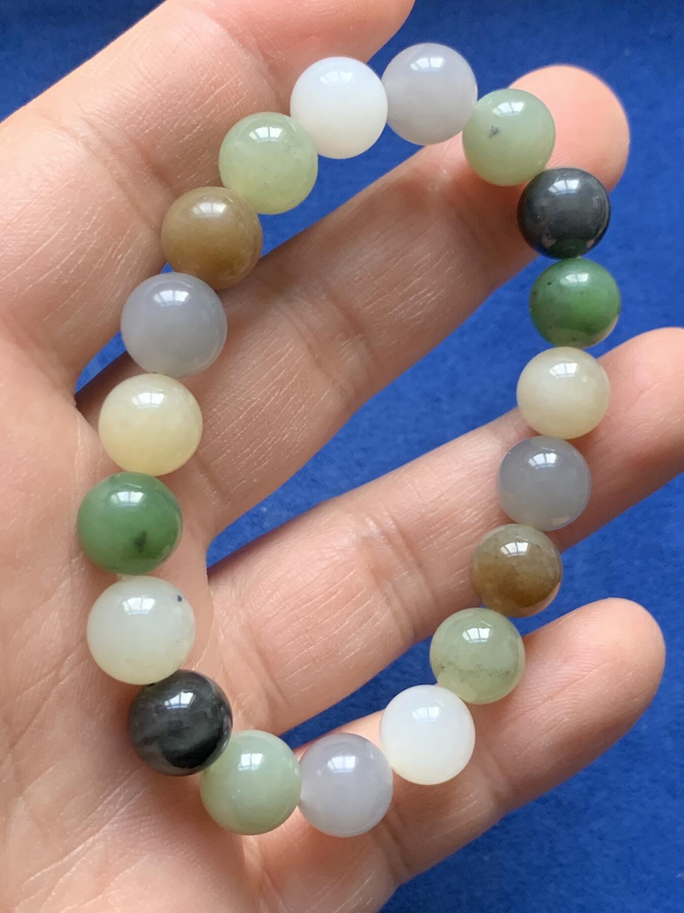 《竞宝斋》第441场 周日，周一，2场连拍 （全场包邮） 两串玉石手串，一串多宝，一串青玉，都是10MM左右